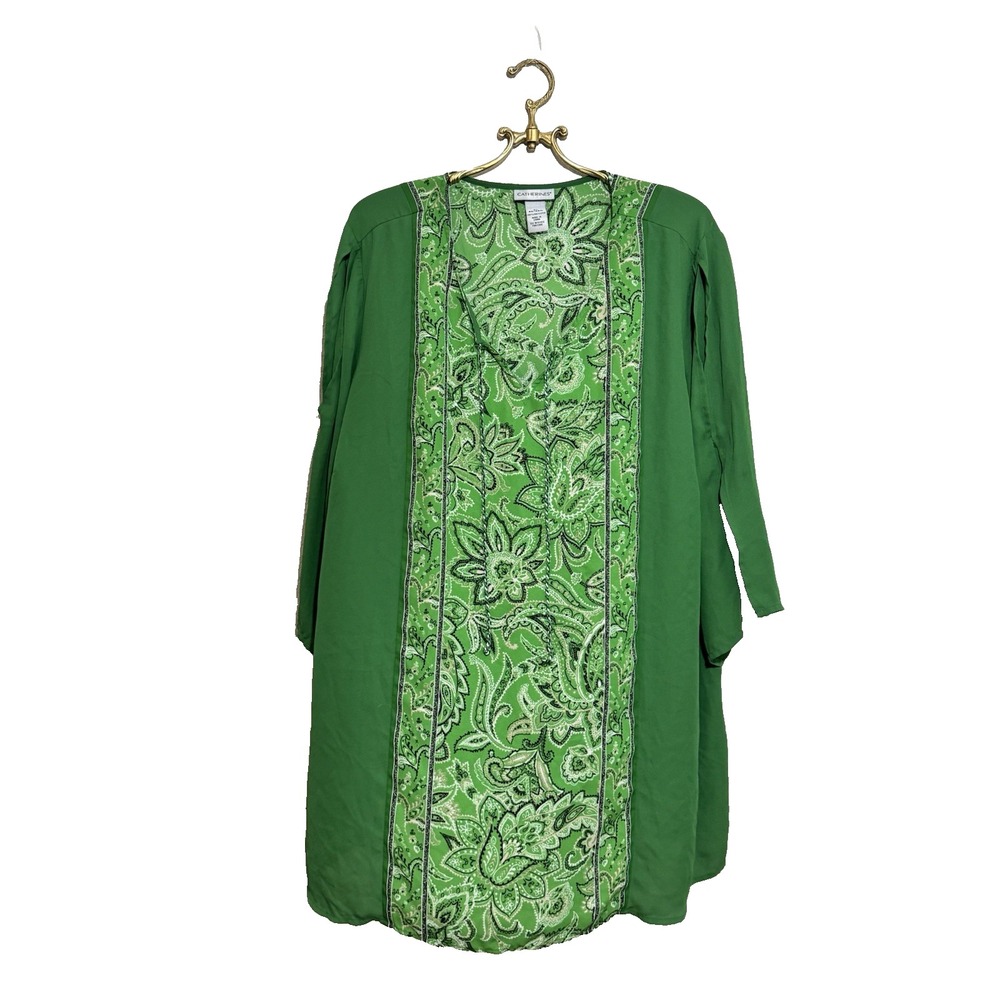 Catherines Womens 3X 26/28W Green Floral Paisley Cold Shoulder Tunic Top V-Neck